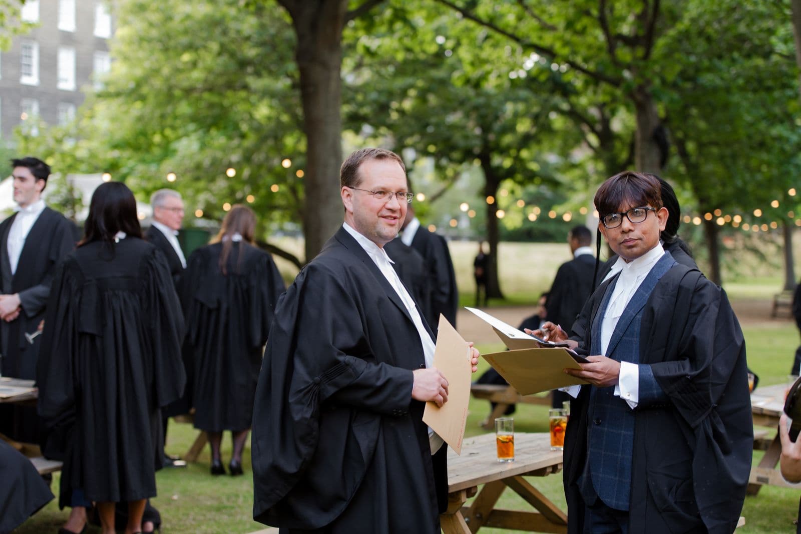 Professional legal gathering outdoors